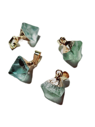Genuine Green Fluorite Octahedron Pendant Gold Electroformed Natural Gem