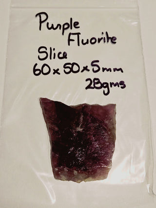 Purple Fluorite Slice 28gms 60x50x5mm Genuine Gems Gemstone Beautiful marking G6
