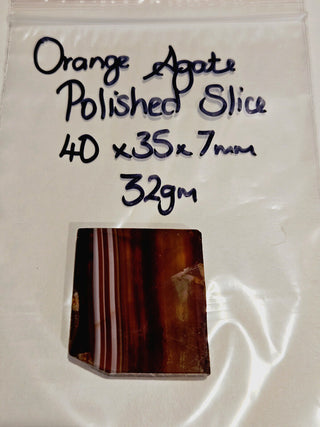 Orange Agate Slice Beautiful banding Colours 32gms Genuine Gems Gemstone G6