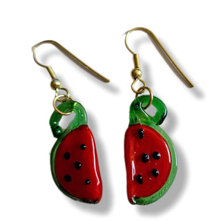 Hand Blown Glass Artisan Watermelon Earrings Australian Unique Gifts + Pouch