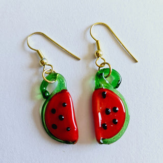 Hand Blown Glass Artisan Watermelon Earrings Australian Unique Gifts + Pouch