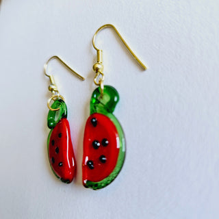 Hand Blown Glass Artisan Watermelon Earrings Australian Unique Gifts + Pouch