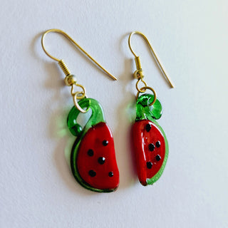 Hand Blown Glass Artisan Watermelon Earrings Australian Unique Gifts + Pouch