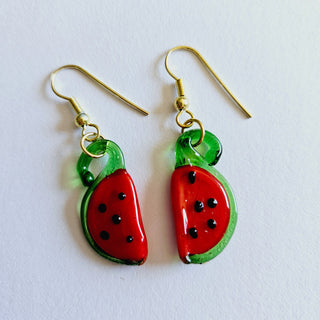 Hand Blown Glass Artisan Watermelon Earrings Australian Unique Gifts + Pouch