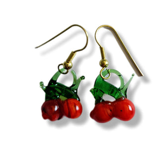 Hand Blown Glass Artisan Cherry Earrings Australian Unique Gifts + Pouch
