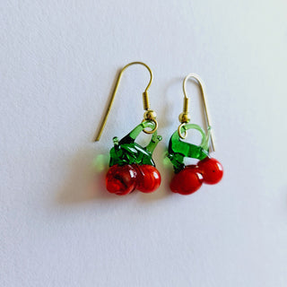 Hand Blown Glass Artisan Cherry Earrings Australian Unique Gifts + Pouch