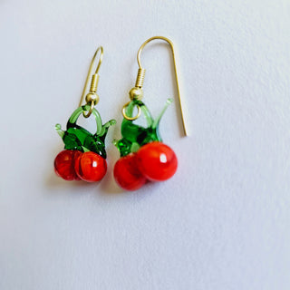 Hand Blown Glass Artisan Cherry Earrings Australian Unique Gifts + Pouch
