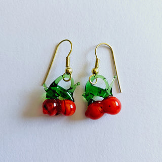 Hand Blown Glass Artisan Cherry Earrings Australian Unique Gifts + Pouch