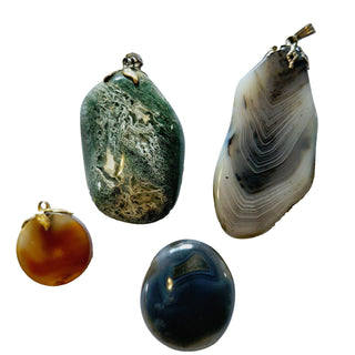 4 x Pendants Agate Chlorite Mystical record Keeper Genuine Gems Gemstone G3