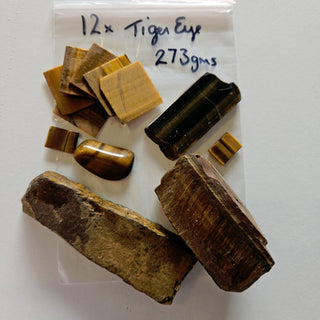 TIGER EYE 12x pieces Natural & cut gem stones Australian Natural Genuine 273gm G5