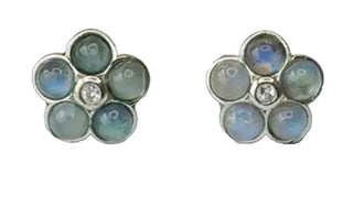 Solid Labradorite Stud Daisy Earrings Australian Genuine Gems Silver + CZ