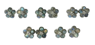 Solid Labradorite Stud Daisy Earrings Australian Genuine Gems Silver + CZ