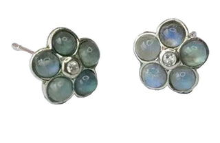 Solid Labradorite Stud Daisy Earrings Australian Genuine Gems Silver + CZ