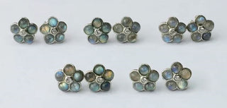 Solid Labradorite Stud Daisy Earrings Australian Genuine Gems Silver + CZ