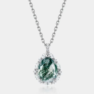 Moss Agate Cubic Zirconia Sterling Silver Pendant Necklace Natural Gem Handmade