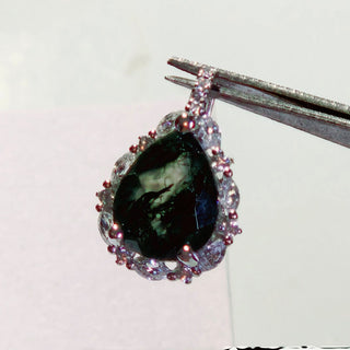Moss Agate Cubic Zirconia Sterling Silver Pendant Necklace Natural Gem Handmade