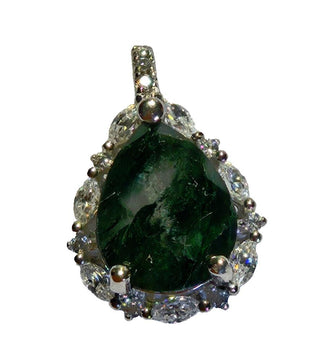 Moss Agate Cubic Zirconia Sterling Silver Pendant Necklace Natural Gem Handmade