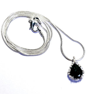 Moss Agate Cubic Zirconia Sterling Silver Pendant Necklace Natural Gem Handmade