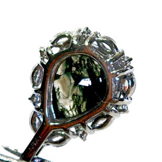 Moss Agate Cubic Zirconia Sterling Silver Pendant Necklace Natural Gem Handmade