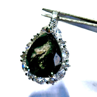 Moss Agate Cubic Zirconia Sterling Silver Pendant Necklace Natural Gem Handmade