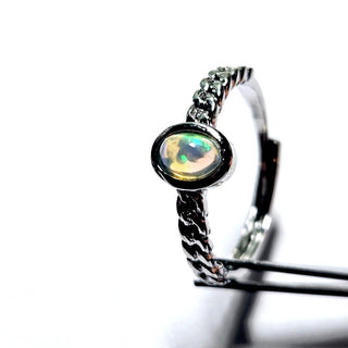 Solid Opal Oval Ring Twist Adjustable Australian Genuine Gems Silver RRP $160