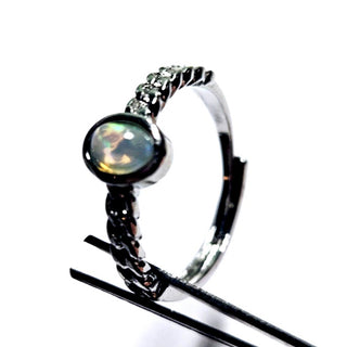 Solid Opal Oval Ring Twist Adjustable Australian Genuine Gems Silver RRP $160