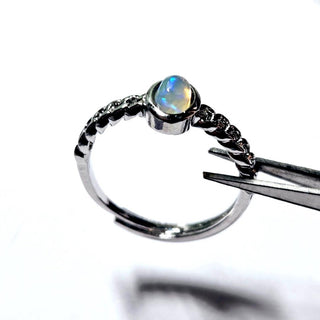 Solid Opal Oval Ring Twist Adjustable Australian Genuine Gems Silver RRP $160