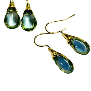 Solid Green Glass Drop HandMade Earrings Australian Unique Gold Water