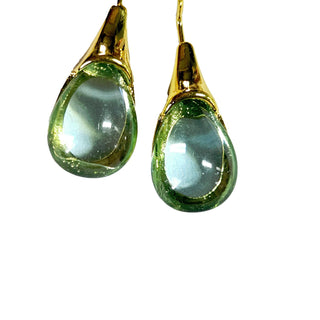 Solid Green Glass Drop HandMade Earrings Australian Unique Gold Water