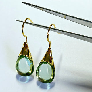 Solid Green Glass Drop HandMade Earrings Australian Unique Gold Water
