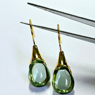 Solid Green Glass Drop HandMade Earrings Australian Unique Gold Water