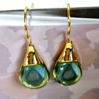 Solid Green Glass Drop HandMade Earrings Australian Unique Gold Water