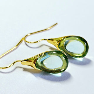 Solid Green Glass Drop HandMade Earrings Australian Unique Gold Water