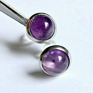 Solid Amethyst Stud 10mm Round Earrings Australian Genuine Gems Silver RRP$90