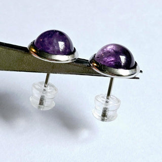 Solid Amethyst Stud 10mm Round Earrings Australian Genuine Gems Silver RRP$90