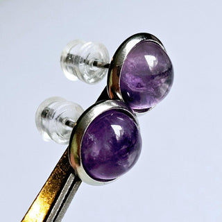 Solid Amethyst Stud 10mm Round Earrings Australian Genuine Gems Silver RRP$90