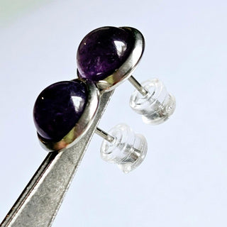 Solid Amethyst Stud 10mm Round Earrings Australian Genuine Gems Silver RRP$90