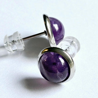 Solid Amethyst Stud 10mm Round Earrings Australian Genuine Gems Silver RRP$90