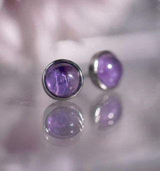 Solid Amethyst Stud 10mm Round Earrings Australian Genuine Gems Silver RRP$90