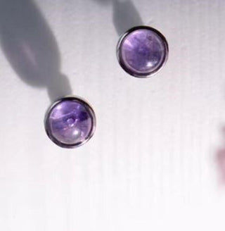 Solid Amethyst Stud 10mm Round Earrings Australian Genuine Gems Silver RRP$90