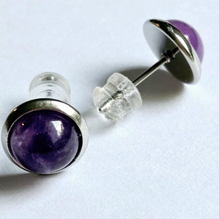 Solid Amethyst Stud 10mm Round Earrings Australian Genuine Gems Silver RRP$90
