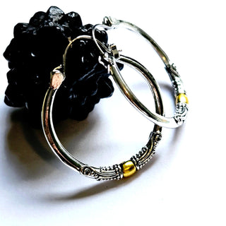Balinese 925 S.Silver & Gold Large 30mm Hoop Earrings Jewellery Jewelry NEW
