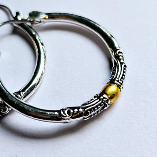Balinese 925 S.Silver & Gold Large 30mm Hoop Earrings Jewellery Jewelry NEW