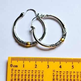 Balinese 925 S.Silver & Gold Large 30mm Hoop Earrings Jewellery Jewelry NEW