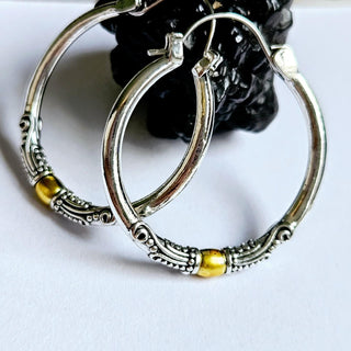 Balinese 925 S.Silver & Gold Large 30mm Hoop Earrings Jewellery Jewelry NEW