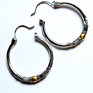 Balinese 925 S.Silver & Gold Large 30mm Hoop Earrings Jewellery Jewelry NEW