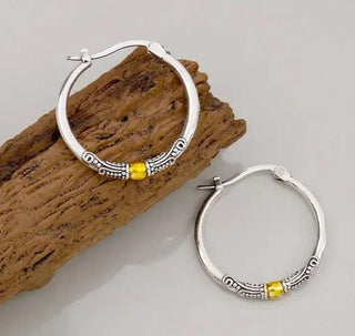 Balinese 925 S.Silver & Gold Large 30mm Hoop Earrings Jewellery Jewelry NEW