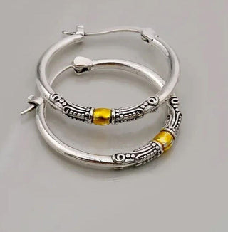 Balinese 925 S.Silver & Gold Large 30mm Hoop Earrings Jewellery Jewelry NEW