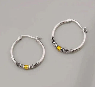 Balinese 925 S.Silver & Gold Large 30mm Hoop Earrings Jewellery Jewelry NEW