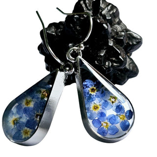 Blue Dried Flower HandMade Earrings Australian Unique Drop Silver Jewelery Natur